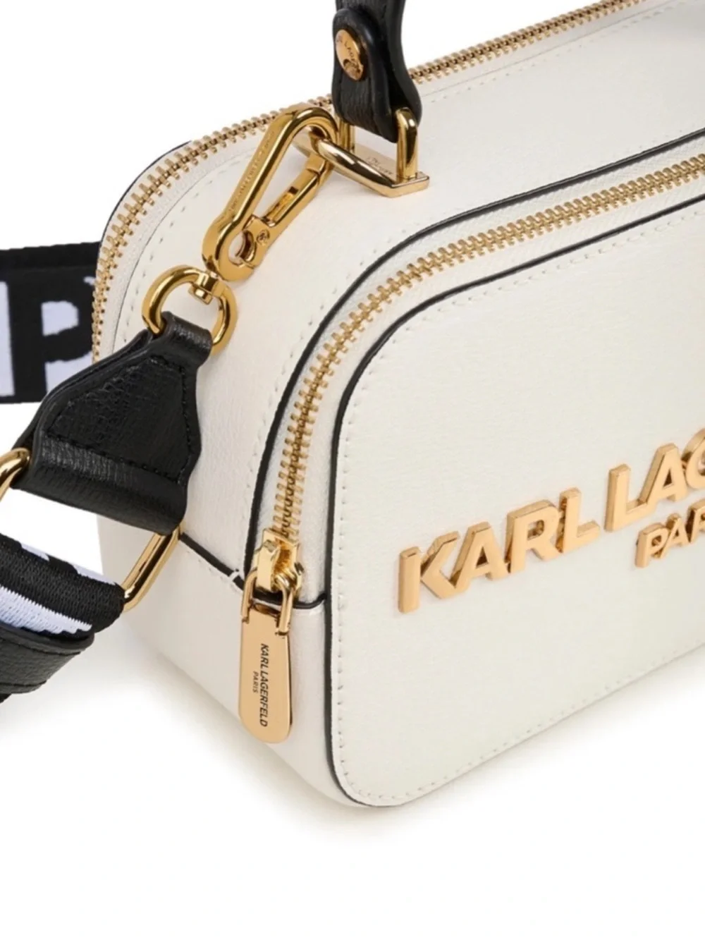 NWT Karl Lagerfeld Paris SIMONE CAMERA Crossbody Bag Logo Strap White with Gold